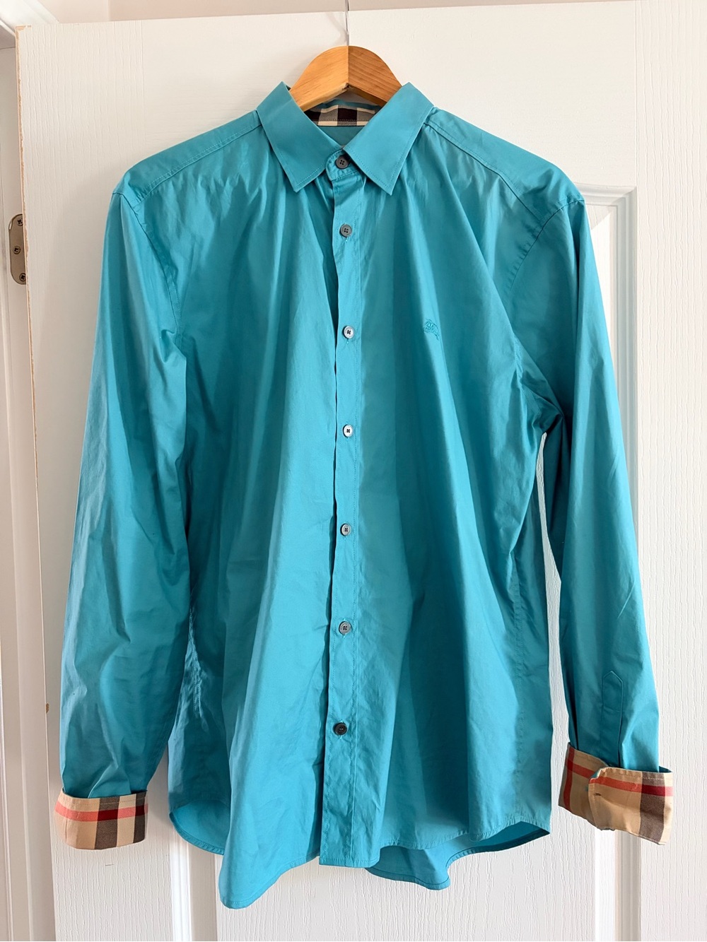 Burberry Teal Long Sleeve Button-Down Shirt